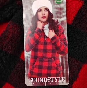 NWT Sound Style New York Teddy Pullover In Buffalo Plaid Red/Blk Combo Size XL